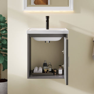 Floating Bathroom Vanity Combo, Wall Mounted Cabinet With Sink & Soft Close Doors For Small Bathrooms