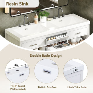 Double Sink Bathroom Vanity With Top, Soft Closing Doors & Drawers, Tip Out Drawer, 2 Cabinet Doors, Adjustable Shelf - White