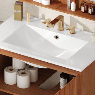 Bathroom Vanity With Sink, Minimalist Design, 45 Degrees Free Handle Doors - Antique Natural