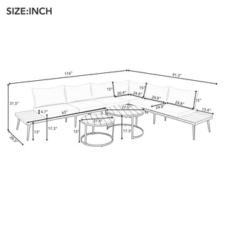 Modern Outdoor Sectional Sofa Set With Nesting Coffee Tables