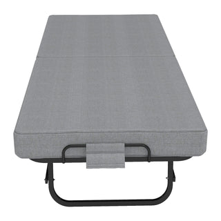 Twin Folding Bed With Memory Foam Mattress, 4 Lockable Wheels - Gray