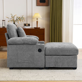 Modern Oversized Chair With Ottoman, Cupholders And USB Charging Ports