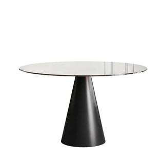 Round Dining Table & Tempered Glass Top - Black / Brown