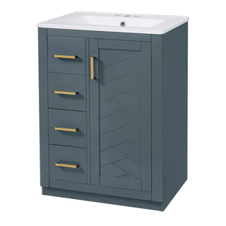 Bathroom Vanity With Integrated Sink, Rectangular Cabinet With 1 Door And 3 Drawers