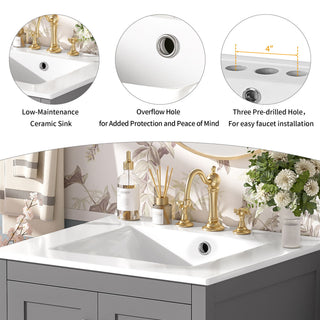 Bathroom Vanity With Integrated Undermount Ceramic Sink, 2 Doors And 1 Drawer, Soft Close Hinges