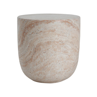 Outdoor / Indoor, Lightweight Concrete Side Table With Travertine - Beige