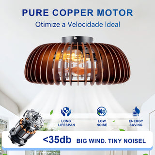 Semicircle Flush Mount Fan Light, (No Included Bulbs) And Remote Control, 6 Speeds, Quiet DC Motor For Living Room - Wood
