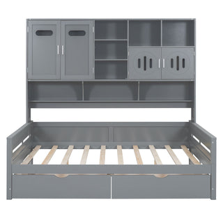 Daybed With All-In-One Cabinet And Shelf