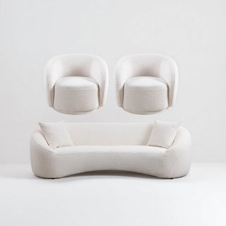 3 Piece Set Curved Sofa, Upholstered 3 Seater With Tight Curved Back For Living Room - White