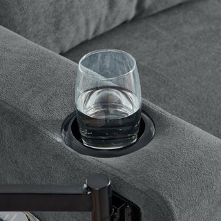 Multi Functional Pull Out Bed Sofa With Retractable Table, LED Lighting, USB Charging Ports & Cup Holders