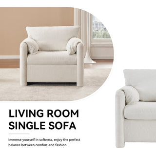 Fixed Modern Accent Chair Single Seater Plush Chenille Lounge Chair With High Resilience Cushion - Ivory White