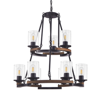 Wagon Wheel Chandelier, Ceiling Light With Adjustable Height - Black / Brown