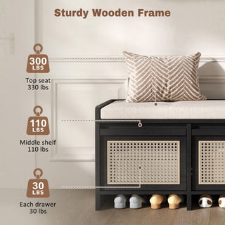 Entryway Shoe Bench With Drawers & Button Tufted Cushion
