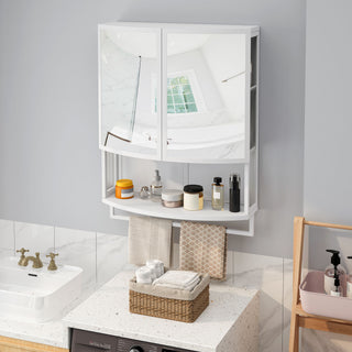Arched Glass Double Door Wardrobe With Shatterproof Mirror, Open Shelf & Towel Rack
