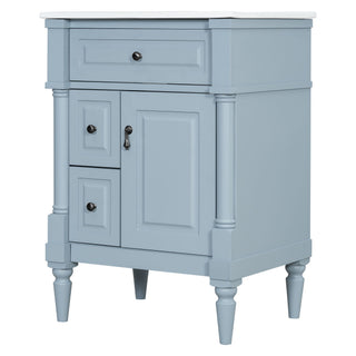 Freestanding Bathroom Vanity With Sink, Adjustable Shelf & Flip Drawer