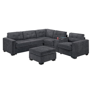 Sectional Set With Reversible Loveseat, USB Console, Corner Wedge & Ottoman