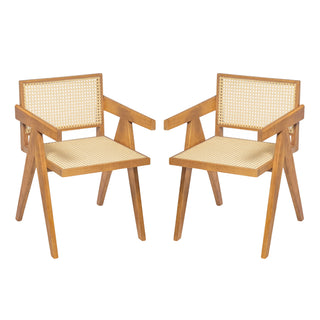 Chandigarh Arm Dining Chair With Natural Cane Design (Set of 2)