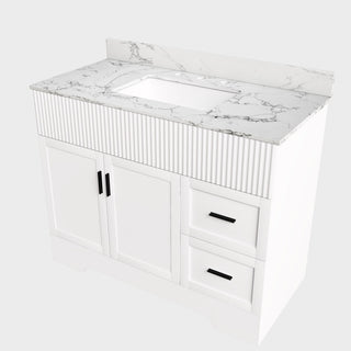 Bathroom Vanity Set, Fluted Cabinet, Soft Close Doors & Drawers, 3 Faucet Holes, Sink Included - White