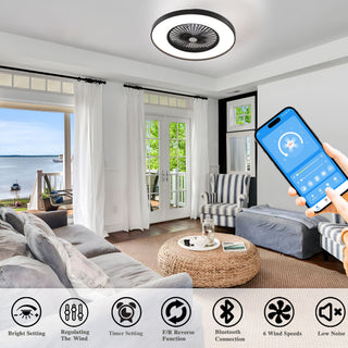 Bedroom Ceiling Fan With Remote Control, Dimmable LED Light, 8 Blades, Reversible Dc Motor - Black