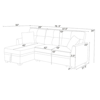 Upholstered Sectional & Pull Out Bed And Chaise Storage