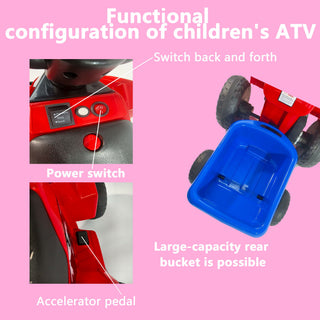 6V Kids Electric ATV With Headlights, Mp3, USB & Volume Control, 4 Wheel Ride-On Vehicle - Red