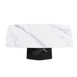 70.87" Modern Artificial Stone White Curved Black Metal Leg Dining Table, Can Accommodate 6-8 People - White / Black