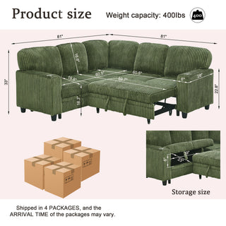 L-Shaped Sofa With Pull Out Sofa Bed With USB