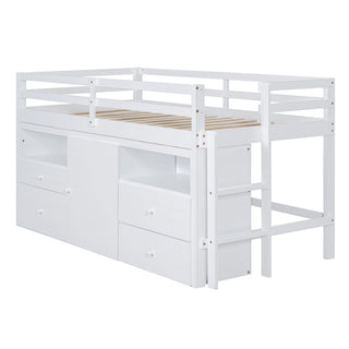 Loft Bed With 4 Drawers, Underneath Cabinet And Shelves
