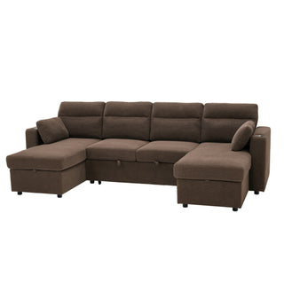 Convertible Sectional Sofa With Storage Chaise, Cup Holders And Pull Out Sleeper