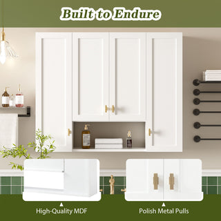 30" Bathroom Cabinet With 5 Adjustable Shelves, Wall Mounted Medicine Cabinet - White