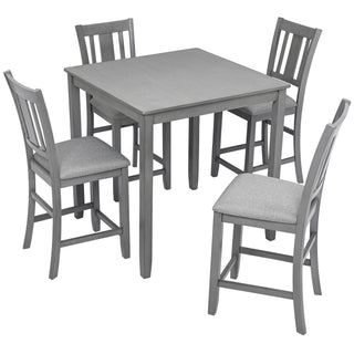 5 Pieces Dining Table Set, Counter Height Kitchen Table Set With Square Table And 4 Upholstered Chairs