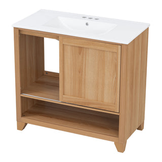 36" Bathroom Vanity With Sink, Soft Close Drawers - Natural