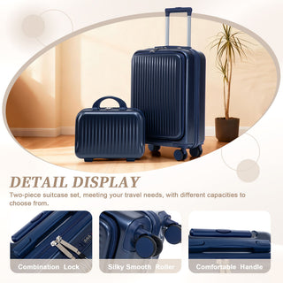Luggage Set With Cosmetic Case, Combination Lock, Front Opening Design