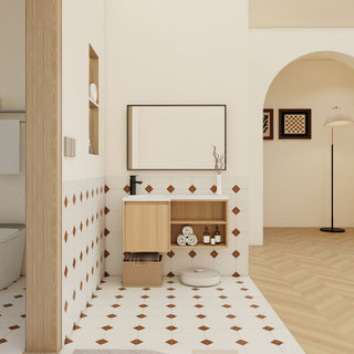 L-Shaped Wall Mounte Floating Bathroom Vanity With Integrated Sink