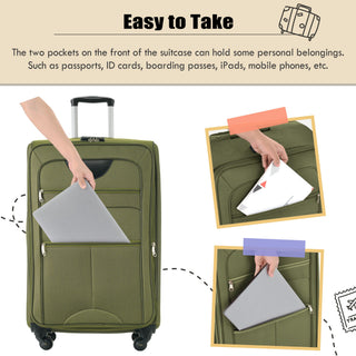 Softside Luggage Expandable 3 Piece Set Upright Spinner Lightweight Travel Suitcase 22" / 26" / 30" - Army Green