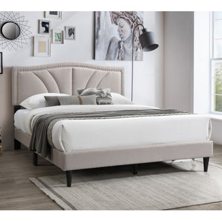 Bed With Nailhead Trim Accents, Upholstered Platform Frame