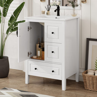 Freestanding Bathroom Vanity With Sink, Soft Closing Cabinet And Drawers - White