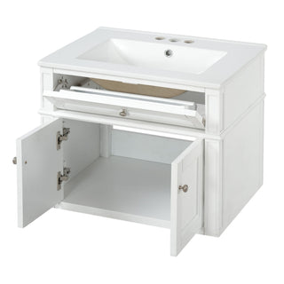 Wall Mounted Bathroom Vanity With Tip Out Drawer And Open Back Design