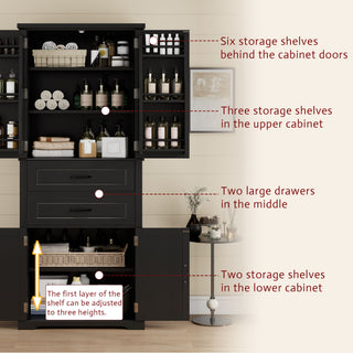 Storage Cabinet With Adjustable Shelves, 2 Drawers, Doors