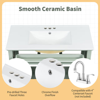 Bathroom Vanity With Sink, Flip-Out Top Drawer, Soft Close Doors, 2 Storage Drawers