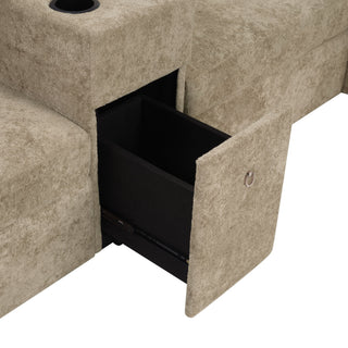 Modular 5 Seat U-Shape Sectional Sofa With Chaise Lounge, Built In Cup Holders And Storage Drawer