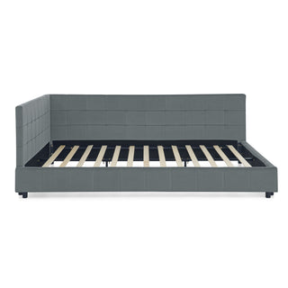 Mid-Century Storage Upholstered Tufted Bed Frame With Backrest And Armrests