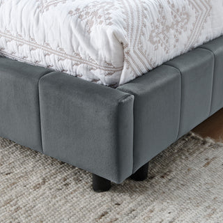 Mid-Century Storage Upholstered Tufted Bed Frame With Backrest And Armrests