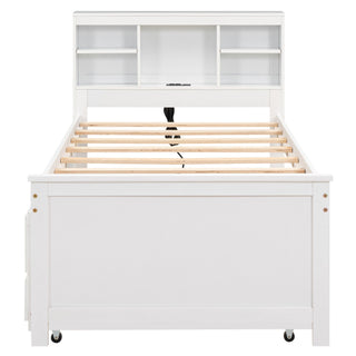 Platform Bed With Storage Headboard, USB, Trundle And 3 Drawers
