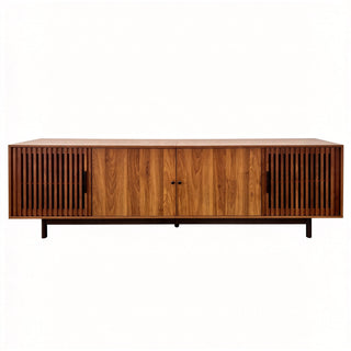 TV Stand, Media Console & Soft Closing Hinges, Adjustable Shelves, Slatted Doors - Walnut