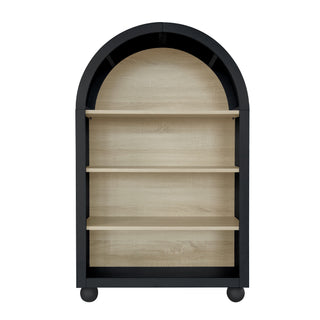 Modern Ached Bookshelf, 4 Layer Bookcase, Arched Display Cabinet Storage Shelves For Living Room, Bed Room, Study - Black / Natural