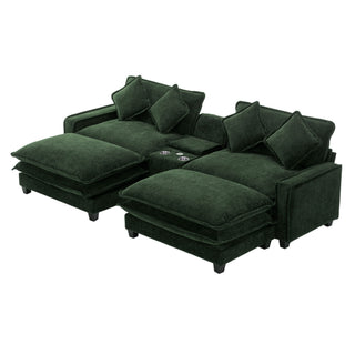 Sectional Sofa Upholstered Sofa With Two Removable Ottoman, Two USB Ports, Two Cup Holders And Large Storage Box For Living Room