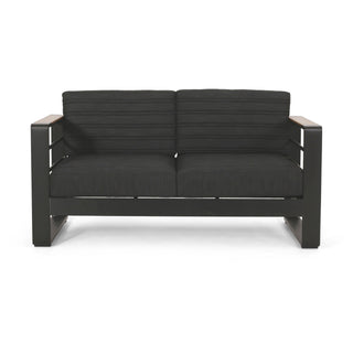 Loveseat With Slat Paneling And Aluminum Frame - Black