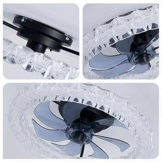 LED Light Source And Remote Control, 3000 - 6500K Dimmable Flush Mount LED Fan Light, 6 Speeds, Quiet DC Motor - Matte Black
