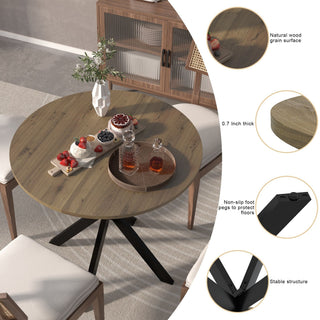 Round Dining Table For 2 - 4 People, Compact Kitchen Or Dining Room - Rustic Brown